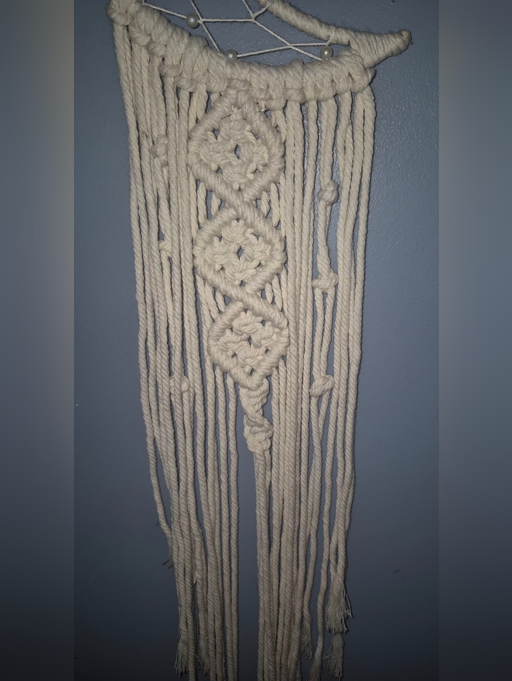 Bohemian Crescent Moon Cream Tone Macrame Dream Catcher Wall Hanging - Picture 4 of 6
